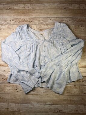 Self Esteem Light Blue Floral Button-Front Peasant Blouse